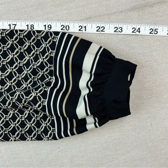 H&M Dress Black & Beige Unlined Geometeric Pattern Long Sleeve, Size 12 - Picture 7 of 8